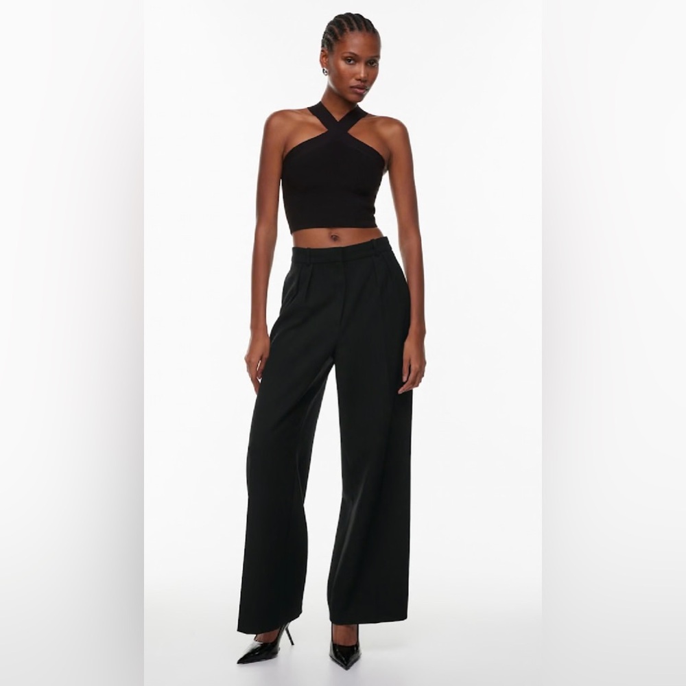 Aritzia Black Cross-Front Cropped Halter Top